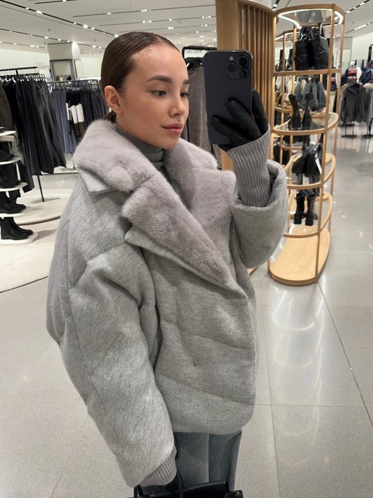 Пуховик oversize с кашемиром и мехом норки