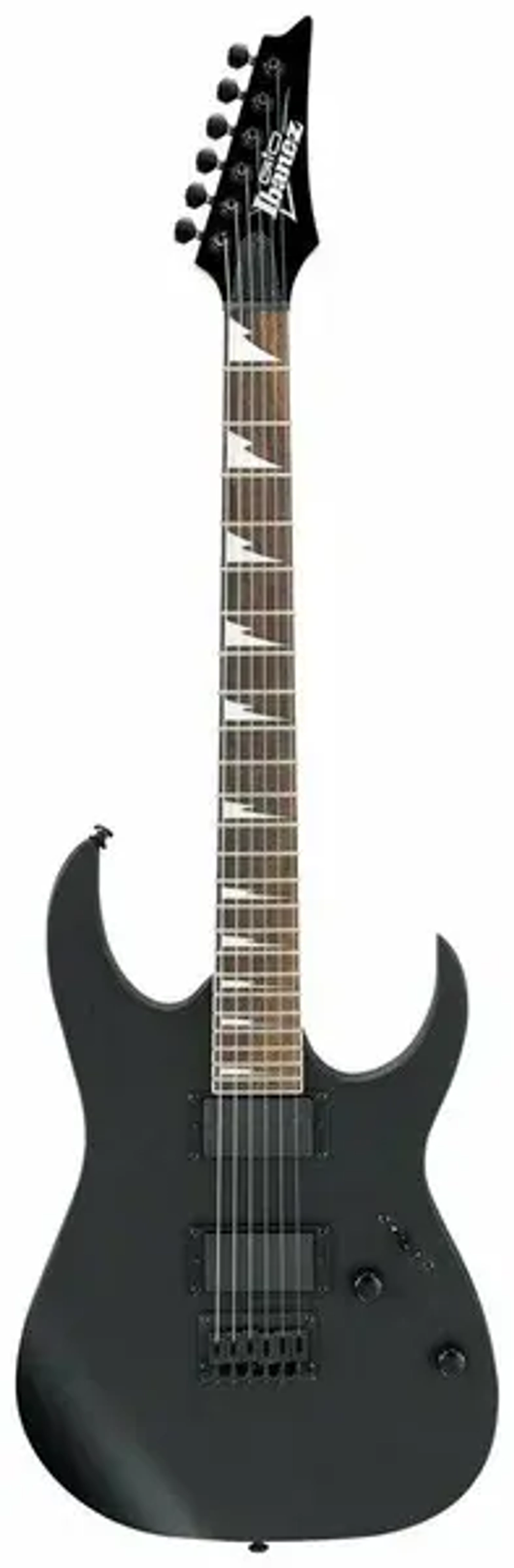 IBANEZ GRG121DX-BKF BLACK FLAT Электрогитара, инструмент в корпусе черного матового цвета. Выполнен из тополя, гриф из клена и амаранта. Модель имеет 24 лада, 5-позиционный переключатель, два звукоснимателя.