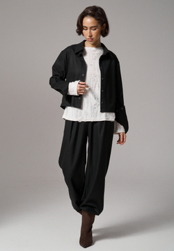 Брюки с поясом на резинке черные