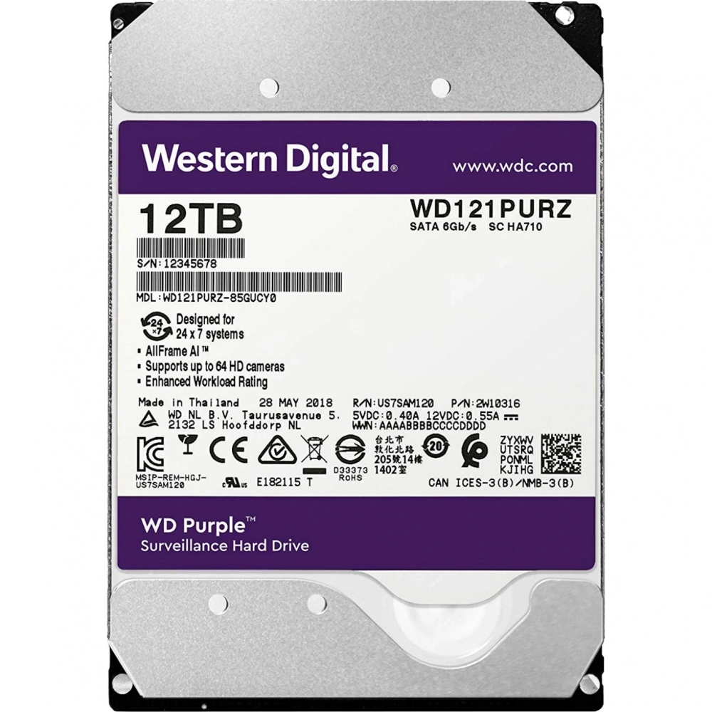 Жесткий диск HDD Western Digital SATA-III 12Tb (WD121PURP)
