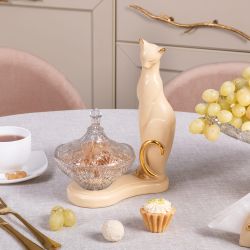Сахарница стеклянная с крышкой Кошка Шелби Айвори