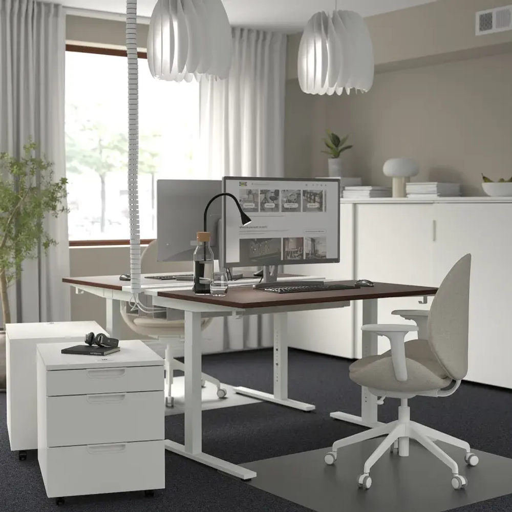 Письменный стол с регулировкой по высоте - IKEA MITTZON/МИТТЗОН ИКЕА, 120х80х65-85 см, белый/коричневый