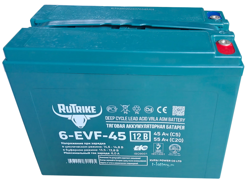 Тяговая аккумуляторная батарея RuTrike 6-EVF-45 (12V45A/H C3)