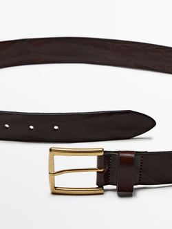 Massimo Dutti Кожаный ремень с эффектом потертости, коричневый