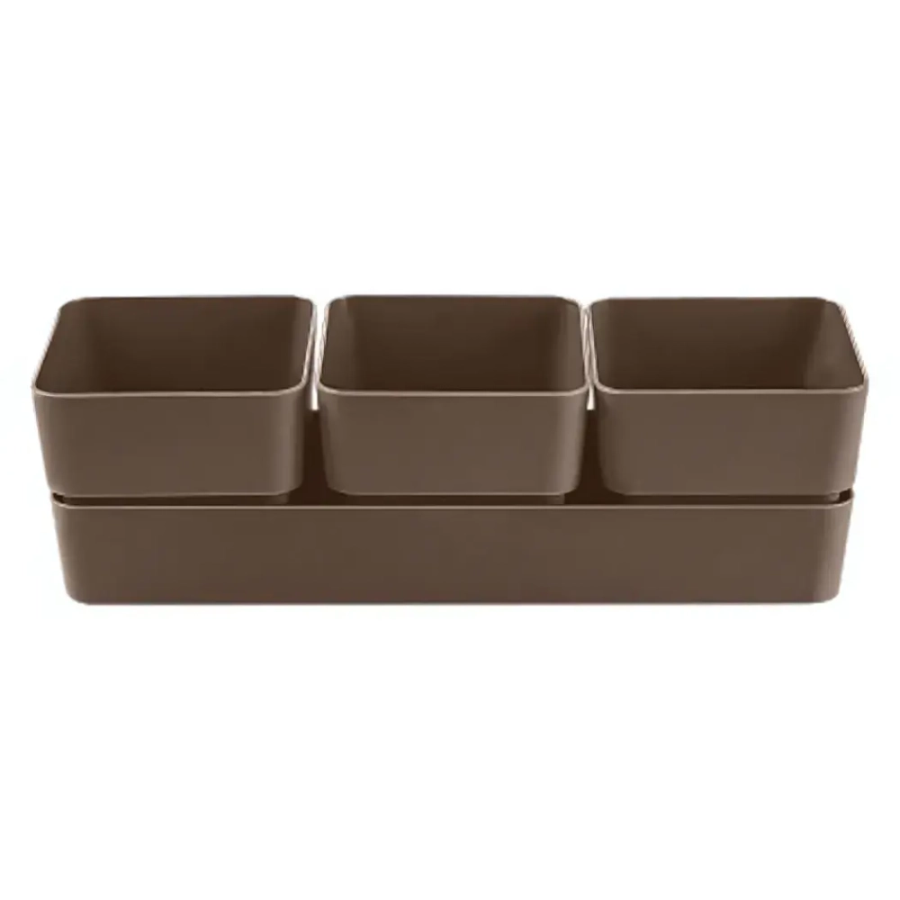 Кашпо для цветов пластиковое 0,45л 29,2*9,6см «Фиори» Трио трюфель