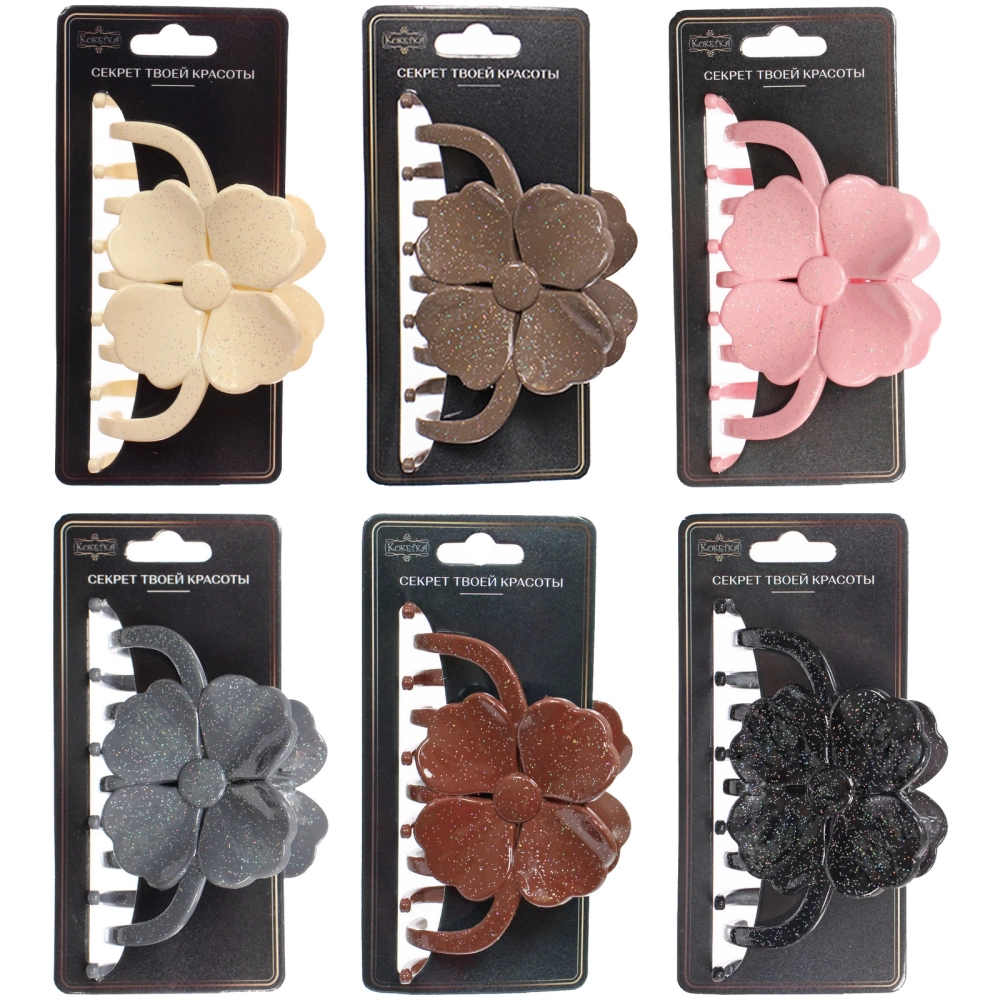 Заколка - краб для волос «AKS - MANTANA», микс 6 цветов, цветок, 11*6см