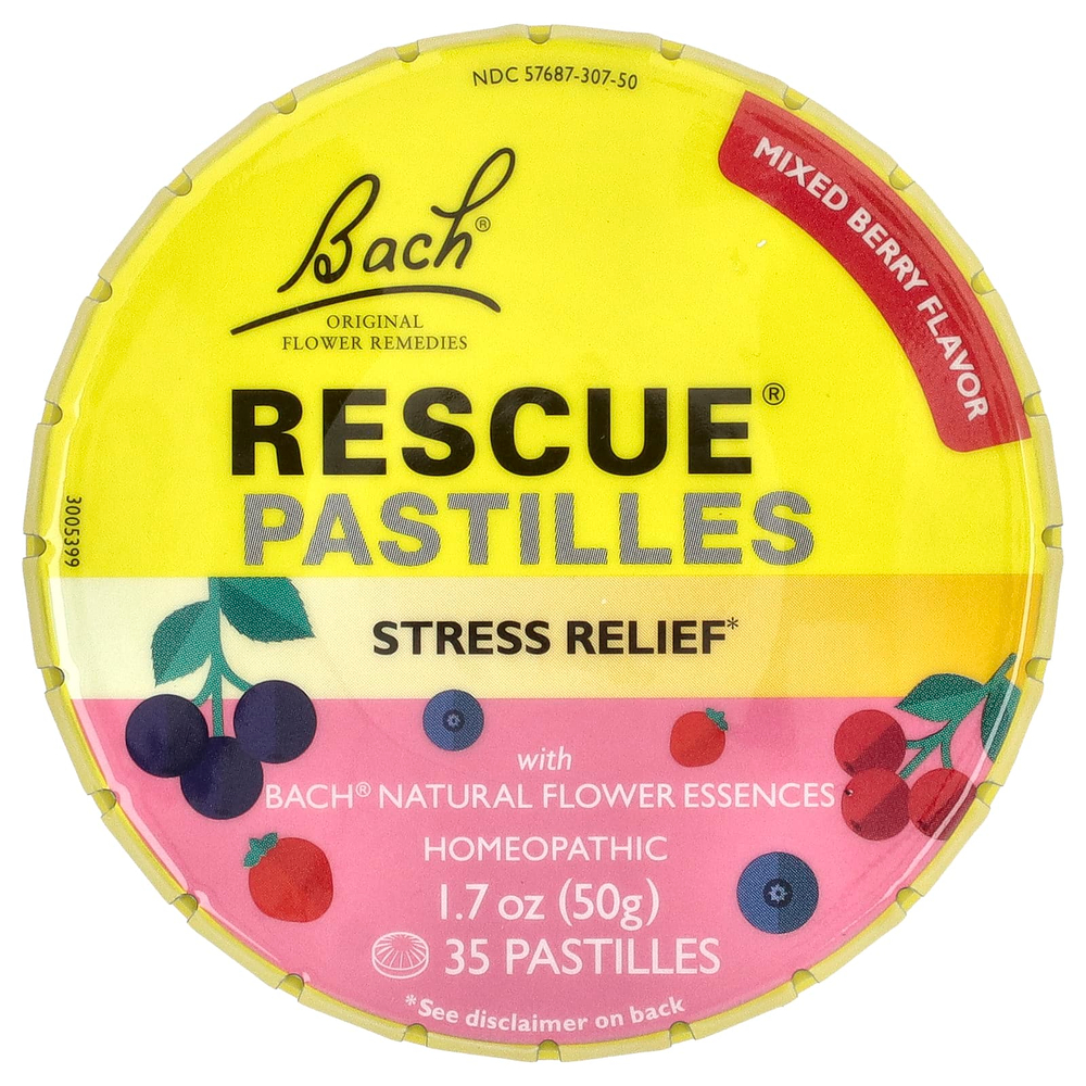 Bach, Rescue® Pastilles, для снятия стресса, ягодное ассорти, 35 пастилок, 50 г (1,7 унции)
