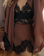 Юбка мини с разрезом и кружевом brwn