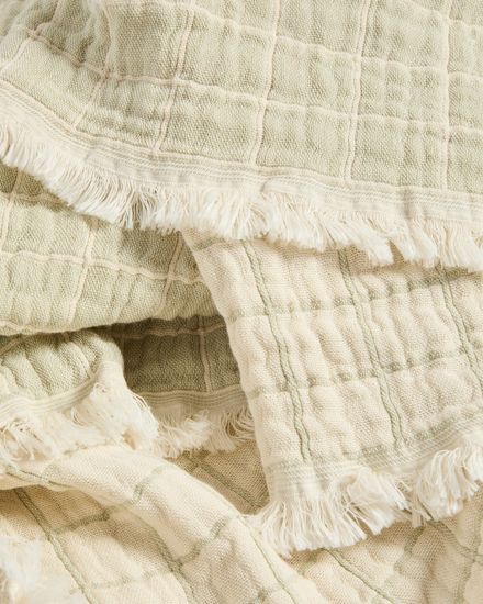 Плед Tivaro из хлопка, жаккардовый в светло-зеленую клетку двухсторонний 130 x 170 см