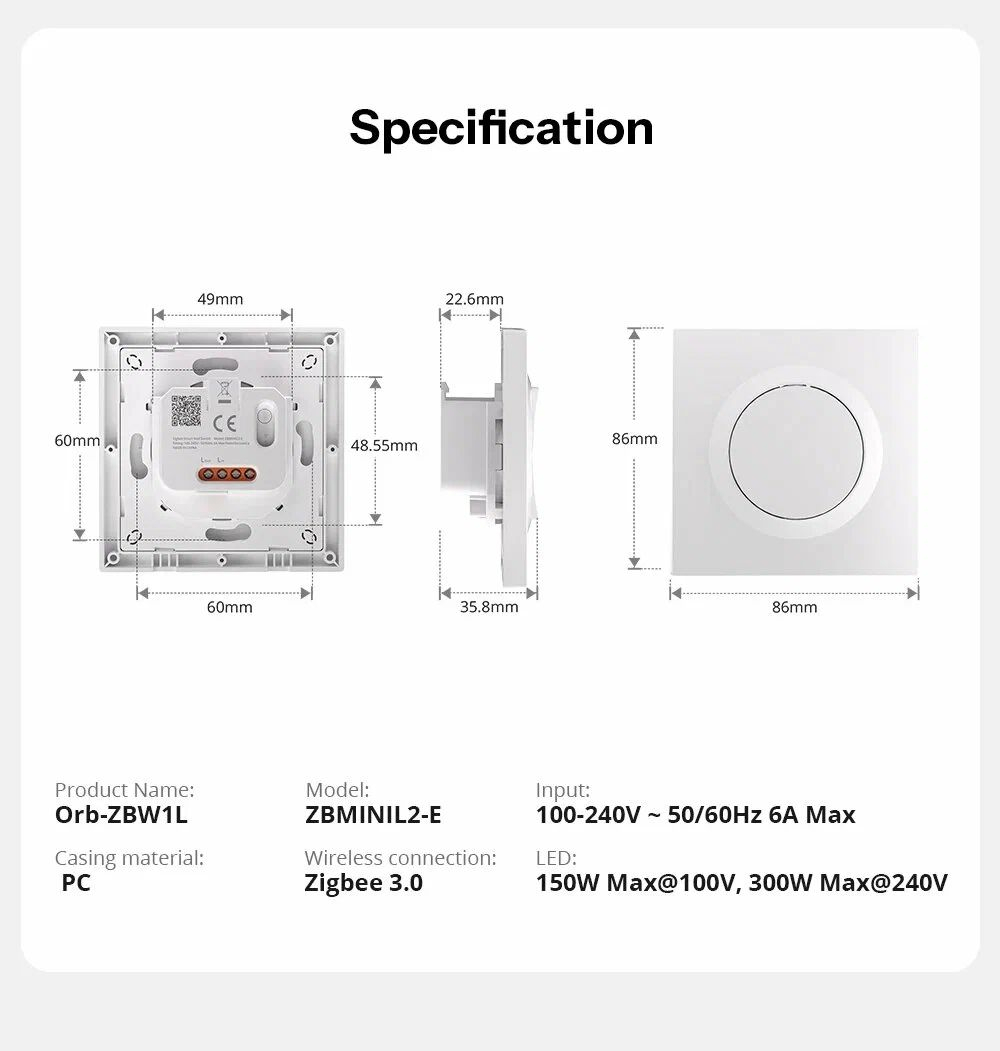 Zigbee выключатель SONOFF Orb-ZBW1L