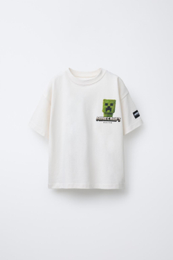 ZARA ФУТБОЛКА С ПРИНТОМ MINECRAFT © MOJANG AB. ™, ЖЕЛТОВАТО-БЕЛЫЙ