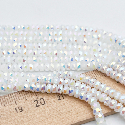 Бусина Рондель, стекло, цвет белый AB, размер 2,3*4 мм, цена за отрезок 19 см (1/2 нити)
