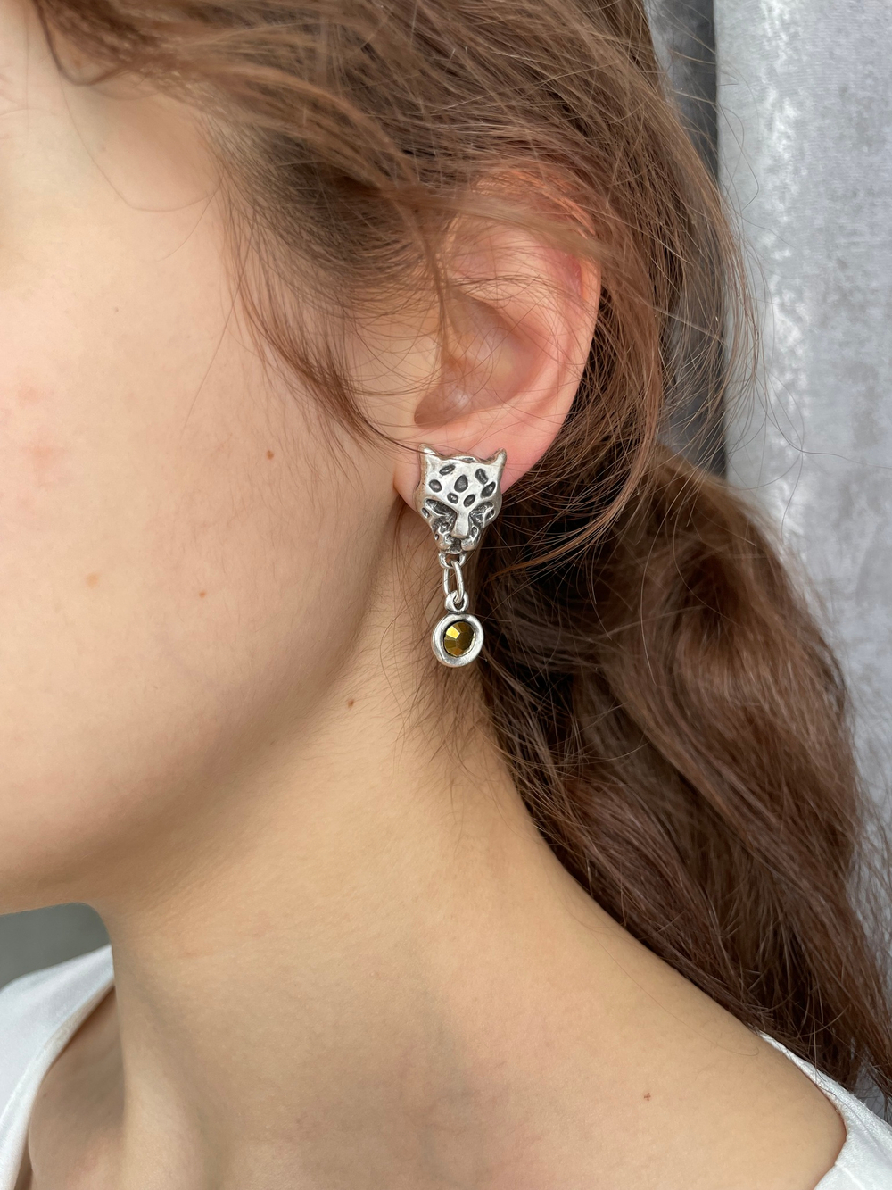 Серьги-леопарды с подвесами из бронзово-золотистых кристаллов Swarovski, Турция