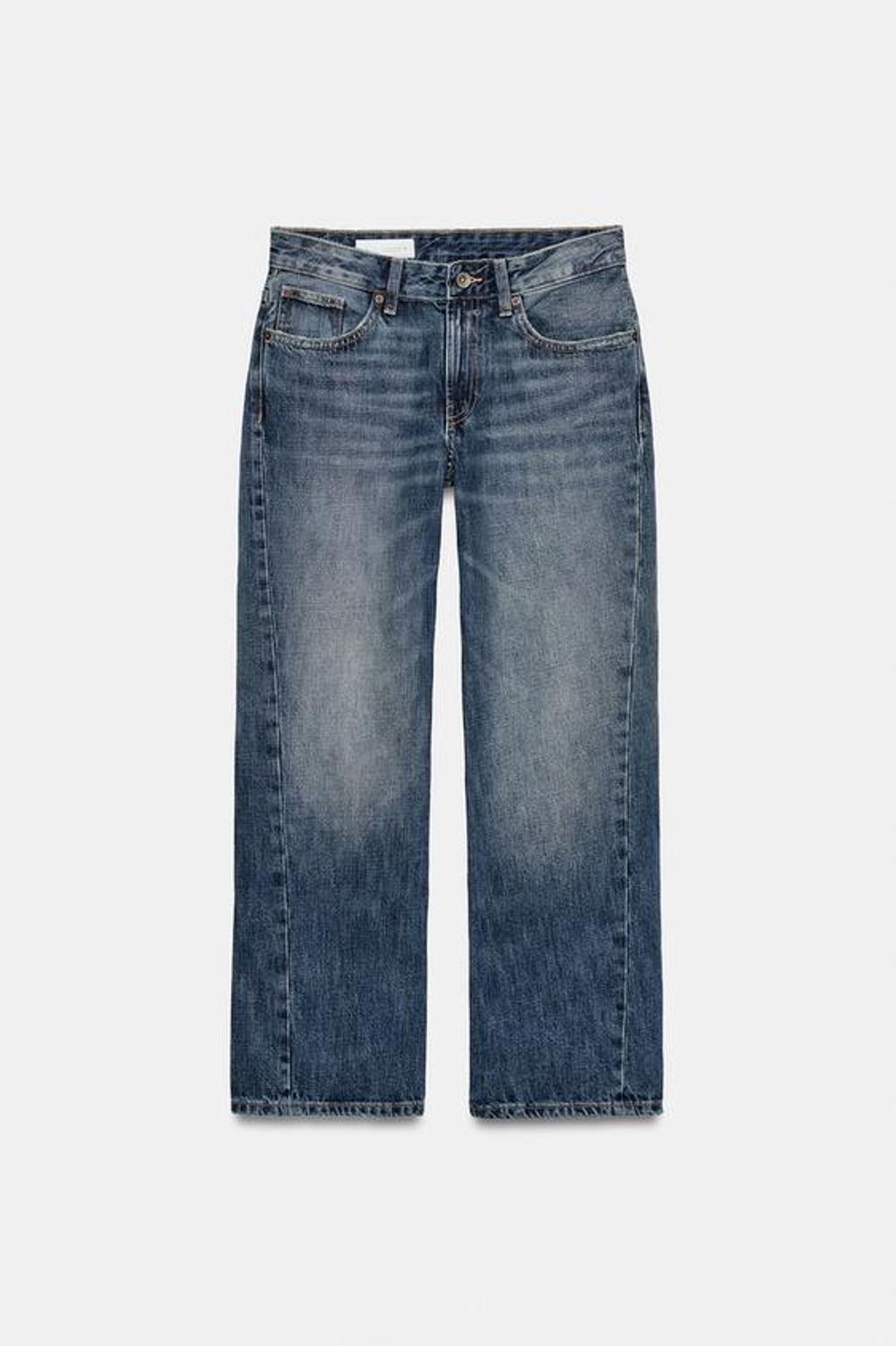 ZARA УКОРОЧЕННЫЕ ДЖИНСЫ TRF СО СРЕДНЕЙ ПОСАДКОЙ, МОРСКОЙ СИНИЙ