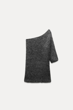 ZARA ТОП АСИММЕТРИЧНОГО КРОЯ ИЗ ШЕРСТИ АЛЬПАКИ, СЕРЫЙ