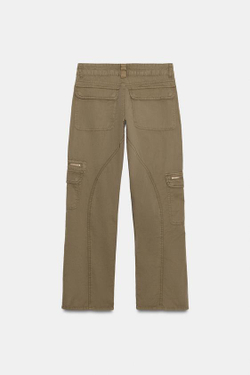 ZARA БРЮКИ КАРГО С МНОЖЕСТВОМ КАРМАНОВ, ЗЕЛЕНЫЙ