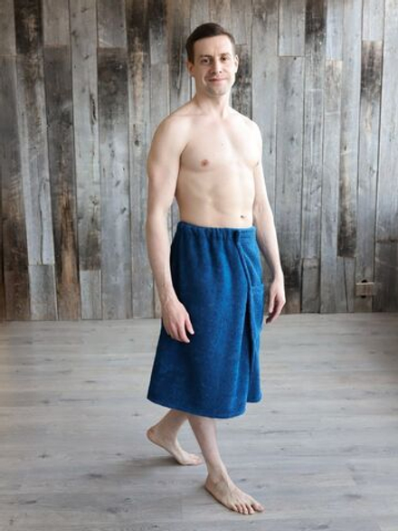 Килт махровый для бани синий