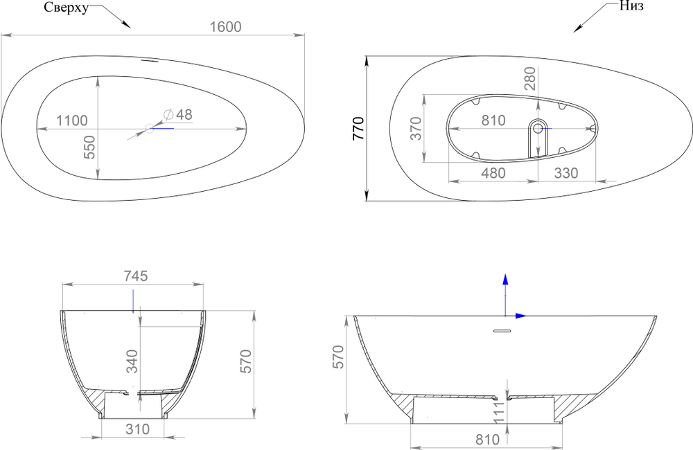 Ванна PAOLA 160x77 Classic матовая покраска по RAL полностью