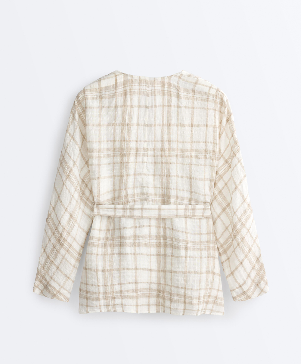 Oysho Рубашка-кимоно в клетку, экрю