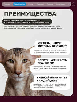 Корм сухой для взрослых стерилизованных кошек породы Ориентальная кошка, полнорационный комплекс, с лососем, 5 кг, QUATTRO