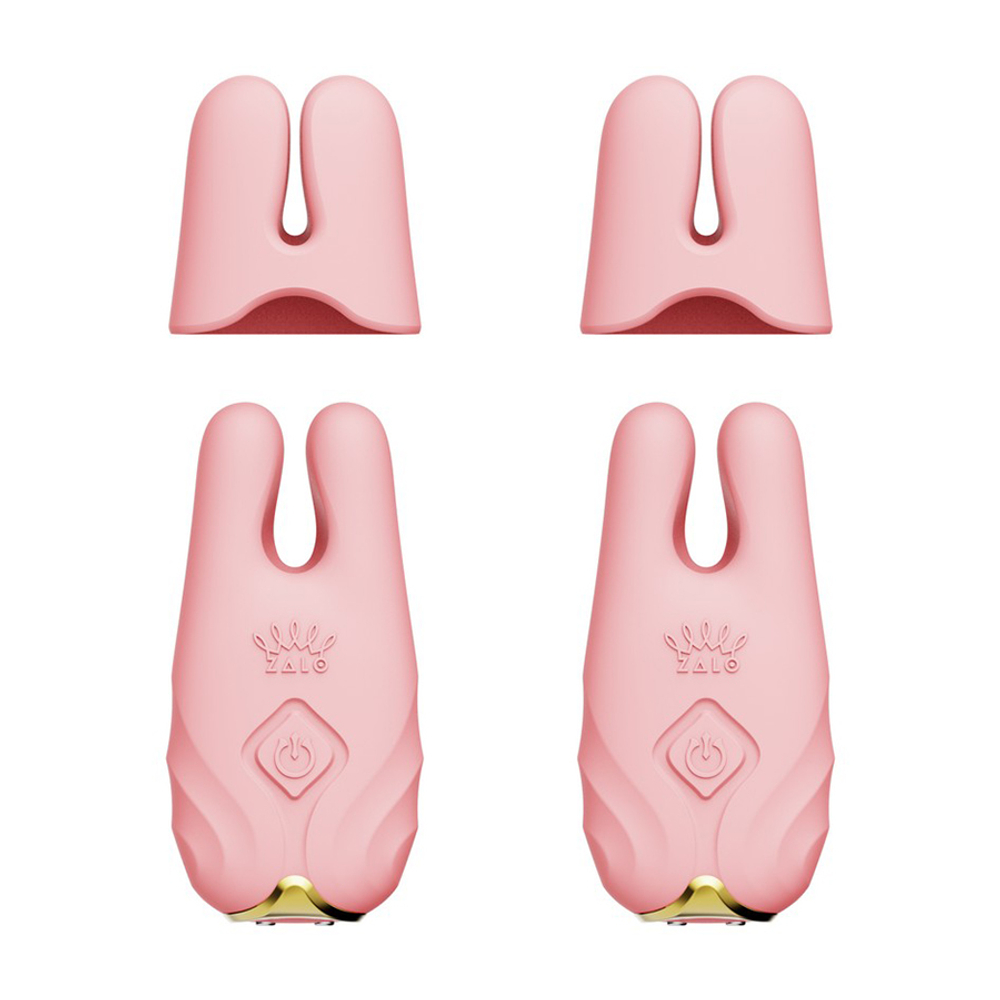 Розовые виброзажимы на соски с пультом ДУ и управлением через приложение Zalo Nave Vibrating Nipple Clamps Coral Pink