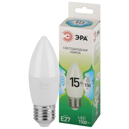 Лампа светодиодная ЭРА GREEN LINE LED B35-15W-840-E27 GL 15Вт свеча яркий белый свет E27
