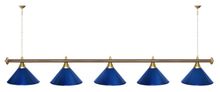 Лампа STARTBILLIARDS 5 пл. (плафоны красные,штанга голубая,фурнитура золото)