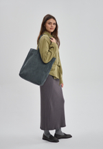 сумка шоппер серо-синий замша