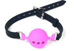 Розовый кляп-шарик с черным ремешком (Цвет: розовый с черным)