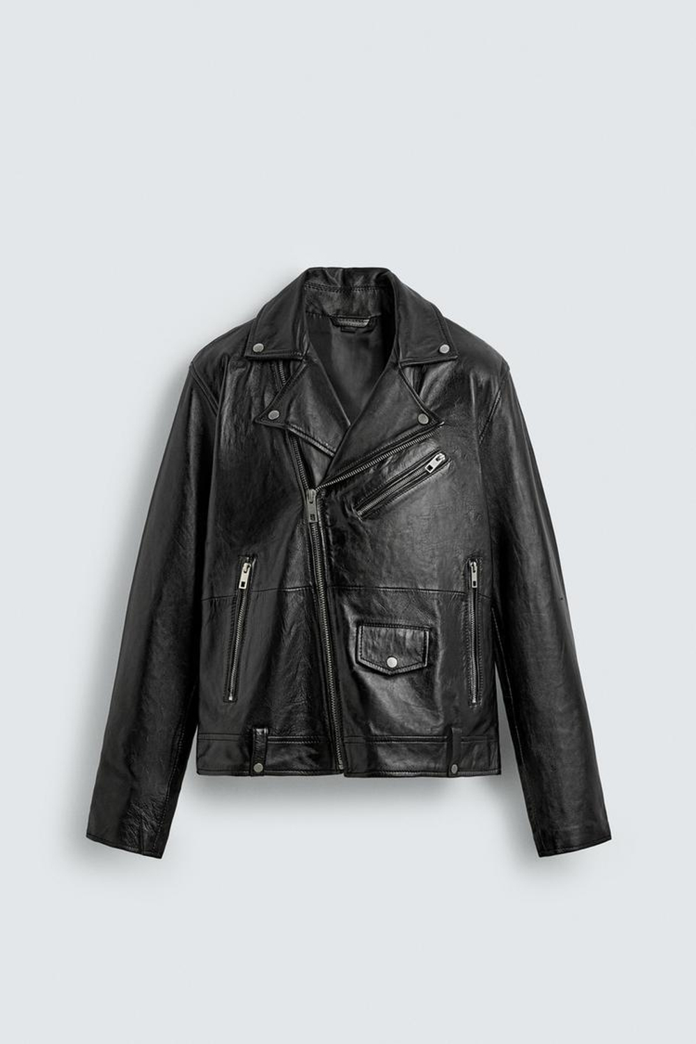 ZARA КОЖАНАЯ КУРТКА В БАЙКЕРСКОМ СТИЛЕ, ЧЕРНЫЙ