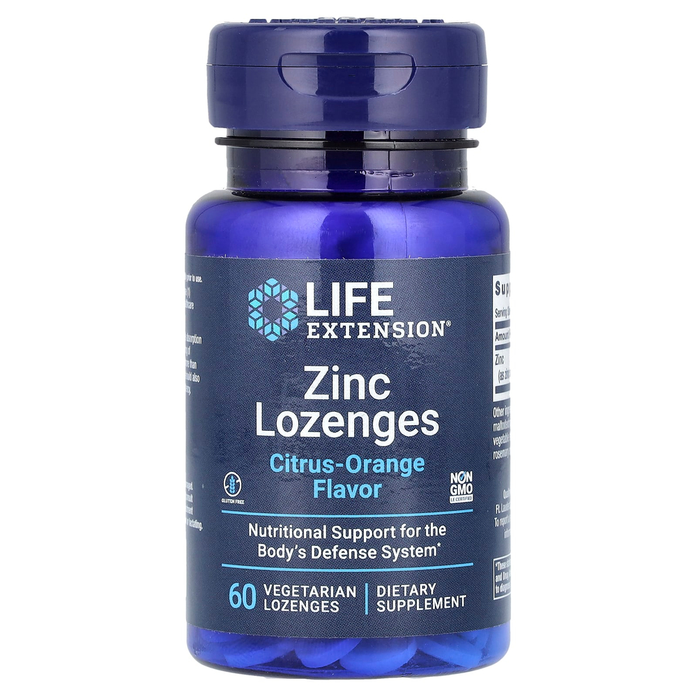 Life Extension, леденцы с цинком, цитрус и апельсин, 60 вегетарианских леденцов (18,75 мг в 1 леденце)