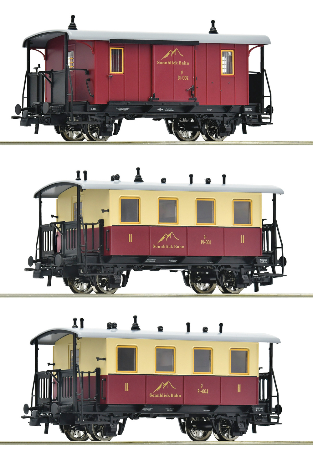 Набор из 2-х пассажирских и багажным вагоном Sonnblick-Bahn, III - IV эпоха
