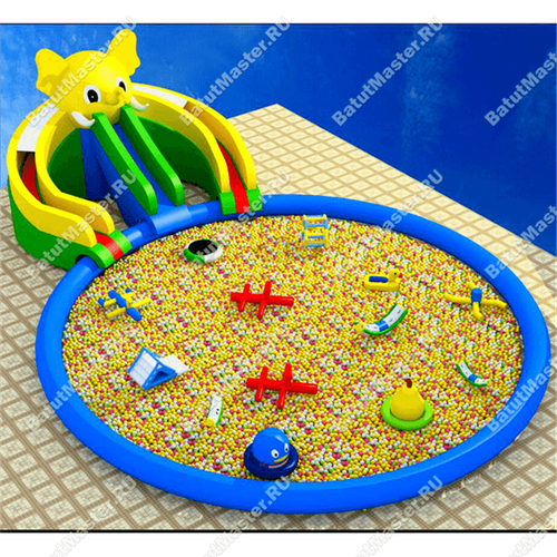Надувной наземный аквапарк «Морской слон» 19*14*5 м, размер бассейна 14*14*0.8 м