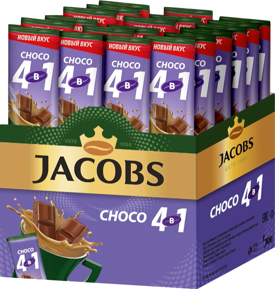 Растворимый кофе Jacobs 4 в 1 Choco, в стиках, 24 шт