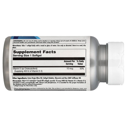KAL, D-3, 10 мкг (400 МЕ), 100 мягких таблеток