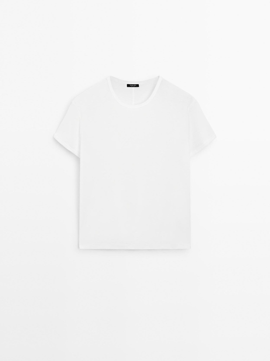Massimo Dutti Футболка с коротким рукавом из 100% хлопка, белый