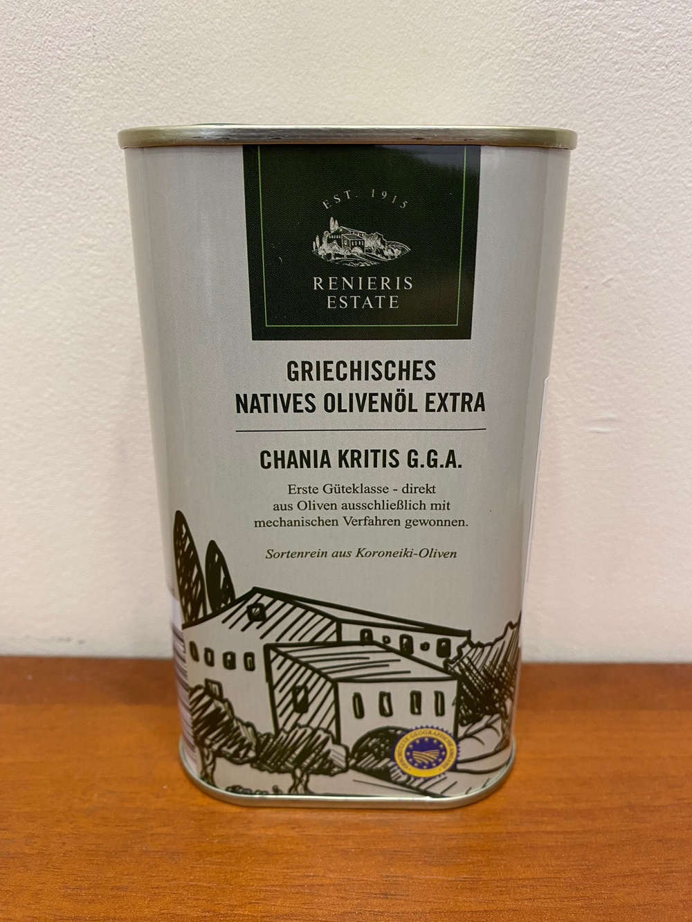 Оливковое масло урожая 2025 Renieris Estate Extra Virgin 500 мл Греция, ж/б (Крит)