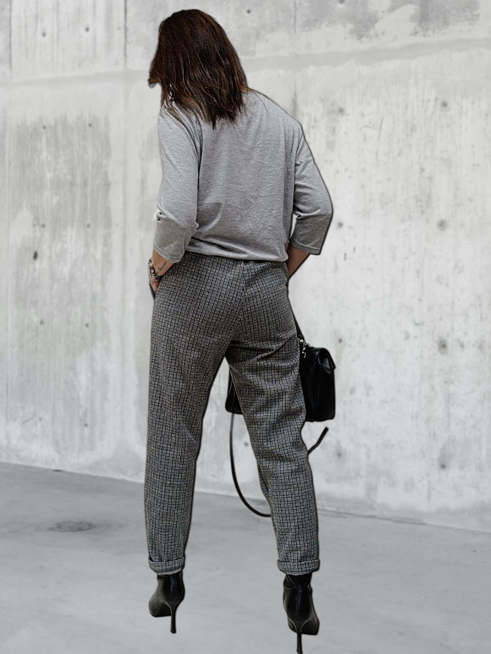 21402 Брюки женские классические джерси серая клетка (60-158)