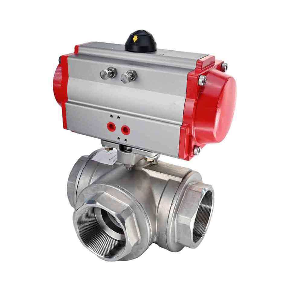 Stainless steel ball valve Elephant 3h-t-rpss316200mm-iso-pnevpr-da, body material - stainless steel AISI 316, ball material - stainless steel AISI 316, seal - PTFE, pneumatic actuator operated