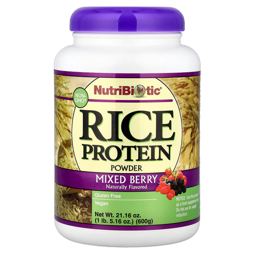 NutriBiotic, порошок из рисового протеина, ягодный вкус, 600 г (1 фунт, 5,16 унции)