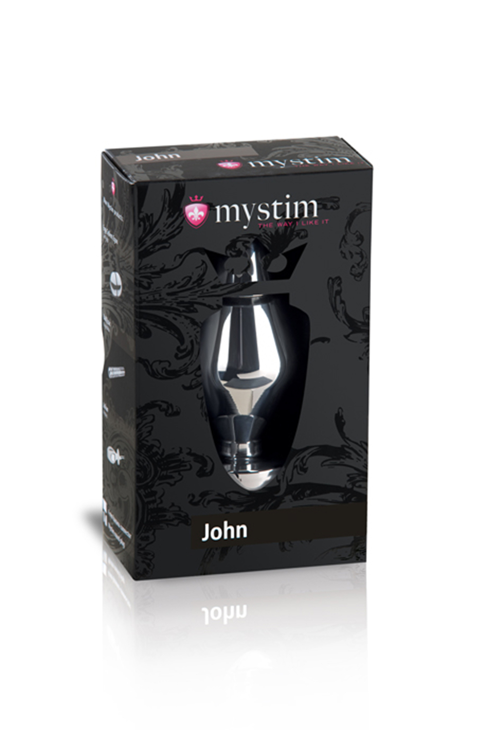 Анальная пробка Mystim John L, электростимуляция, хирургическая сталь, серебряная, 10,5 см,  5 см