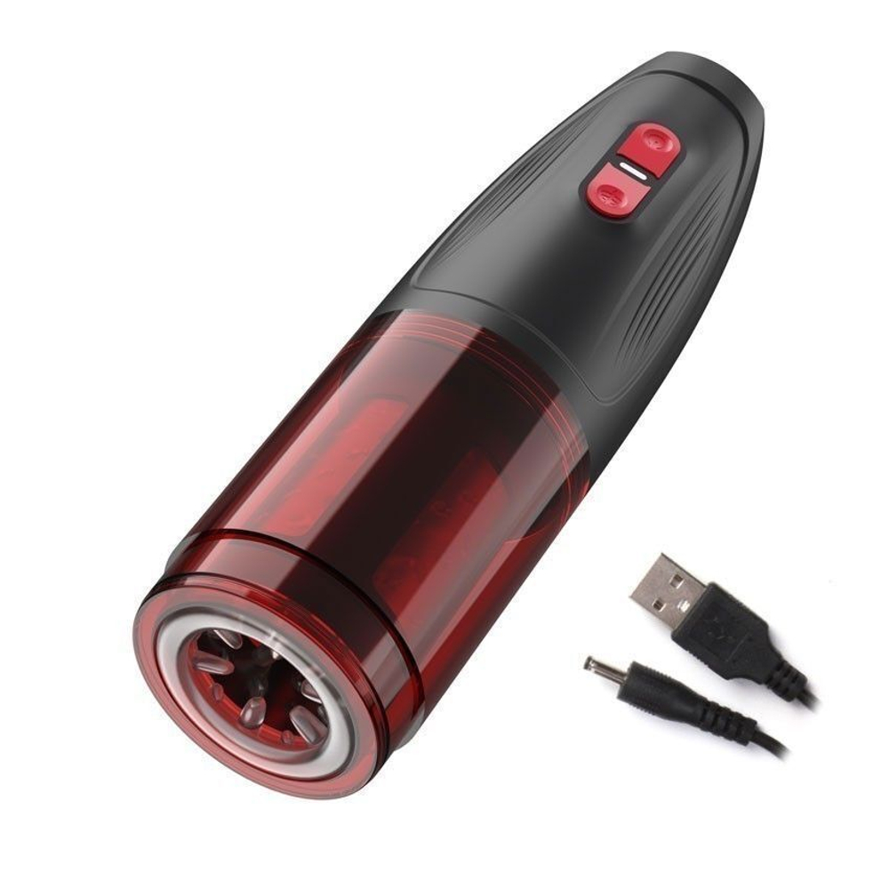 Инновационный вибромастурбатор с ротацией и фрикциями (Цвет: черный с красным)