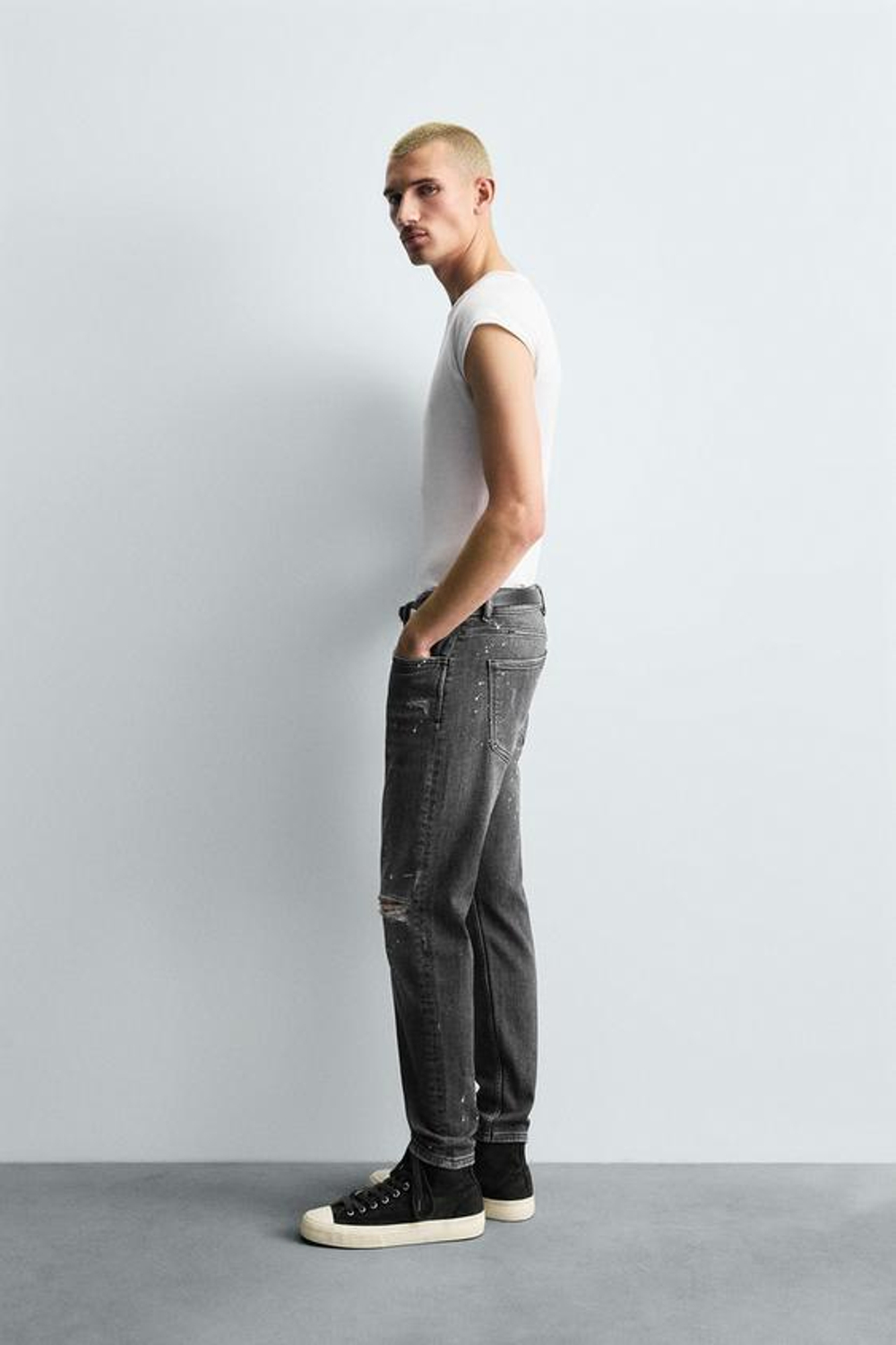 ZARA ДЖИНСЫ SKINNY FIT С ДЫРАМИ, СЕРЫЙ