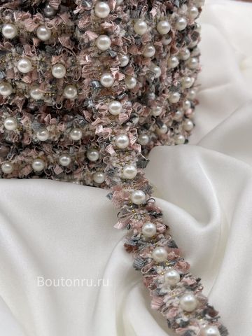 Тесьма серо-розовая с жемчугом 16,5 мм