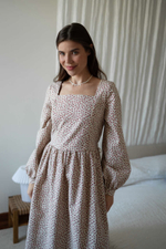 Платье Скарлетт из фланели для беременных и кормящих мам, Кремовый с розовыми цветами