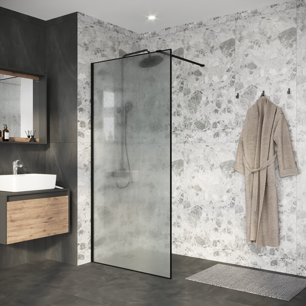 Душевая перегородка Niagara Nova NG-781-90BLACK (90х200) черный матовый,стекло эффект битого стекла,1 место