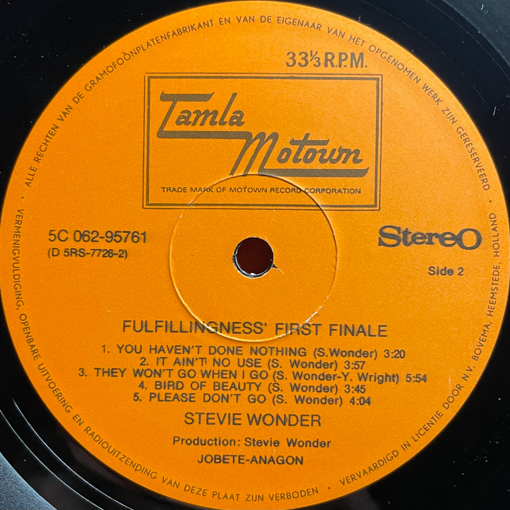 Stevie Wonder ‎– Fulfillingness' First Finale (Голландия 1974г.) Т