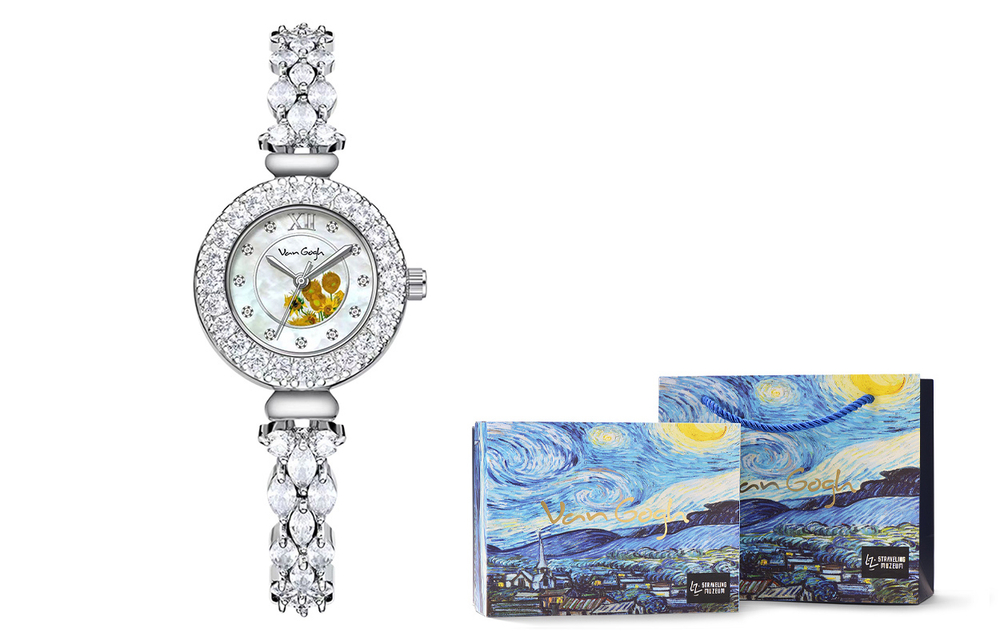 VAN GOGH Yao Guang All Over Star Galaxy Wrist Watch Quartz Movement Metal Strap Mother of Pearl Color Watch Dial