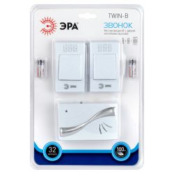 Звонок дверной ЭРА TWIN-B беспроводной две кнопки белый 32 мелодии