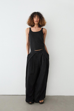 Massimo Dutti Атласные брюки с вытачками, черный